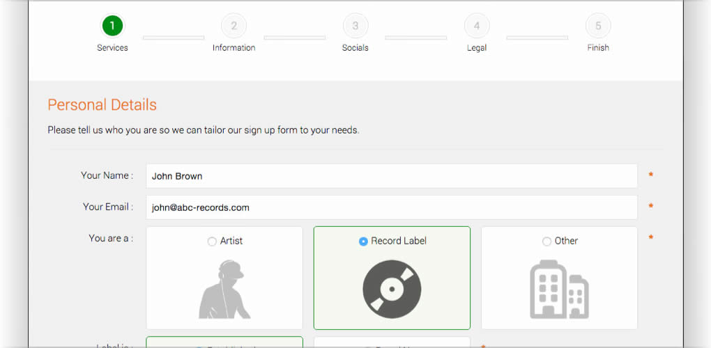 Our simple sign up process could get your music into stores quick time