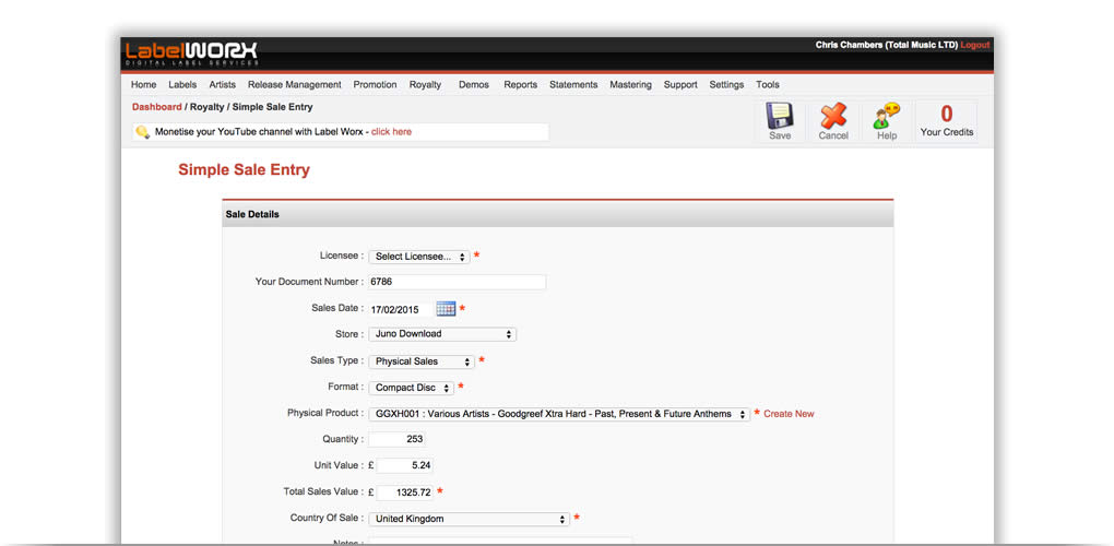 Inputting Your Sales into Royalty Worx Label Worx